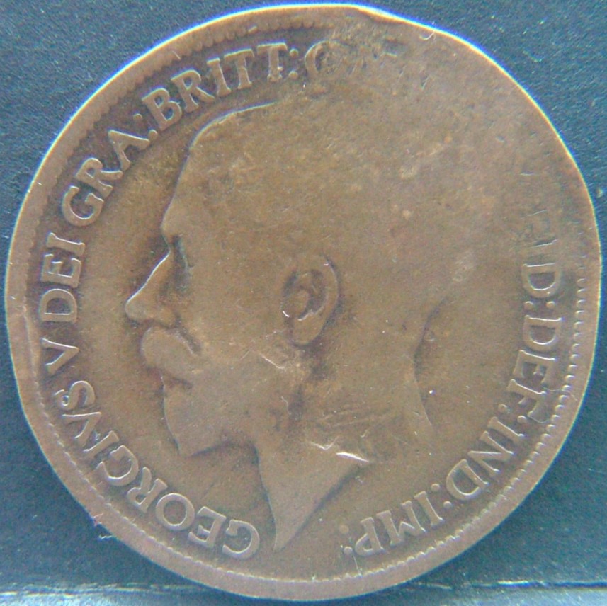 Front side of 🇬🇧 United Kingdom – Monarchs and Milestones Half Penny 1919 coin