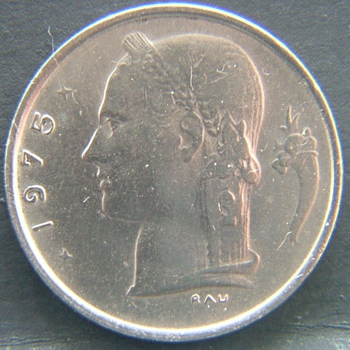 Front side of 🇧🇪 BELGIUM – Royal Portraits and National Symbols 1 Franc "Belgique'' 1975 coin