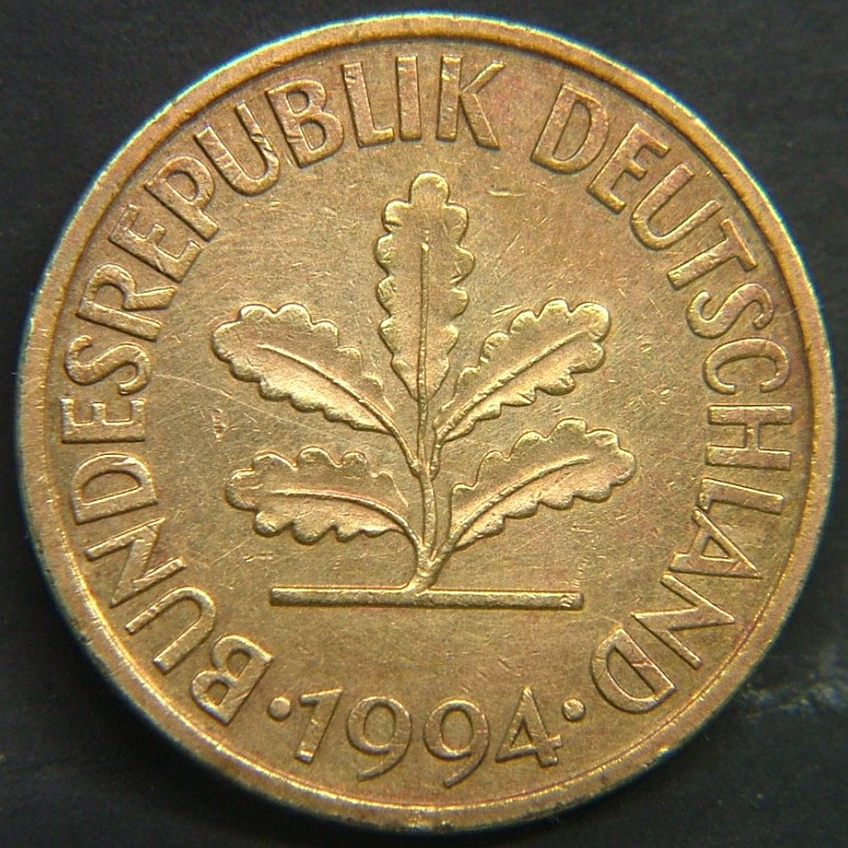 Back side of 🇩🇪 GERMANY – Unified Coins of a Divided History 10 Pfenning "J" 1994 coin