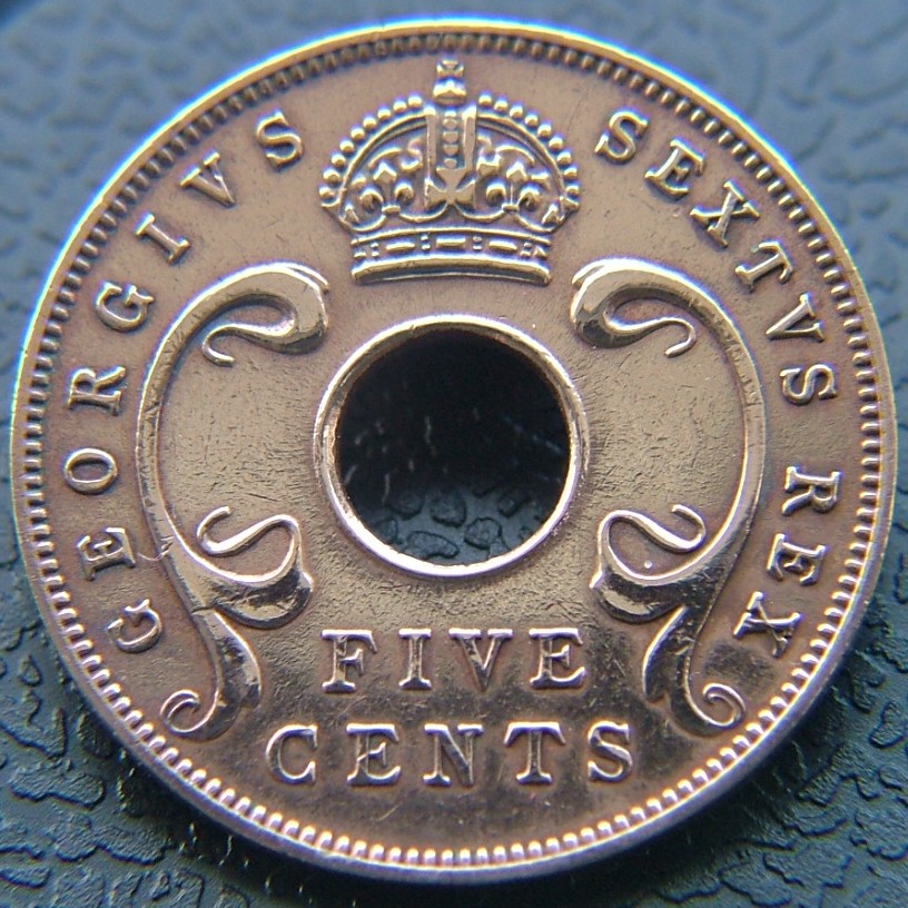 Front side of East Africa (British) 5 Cents 1949 coin
