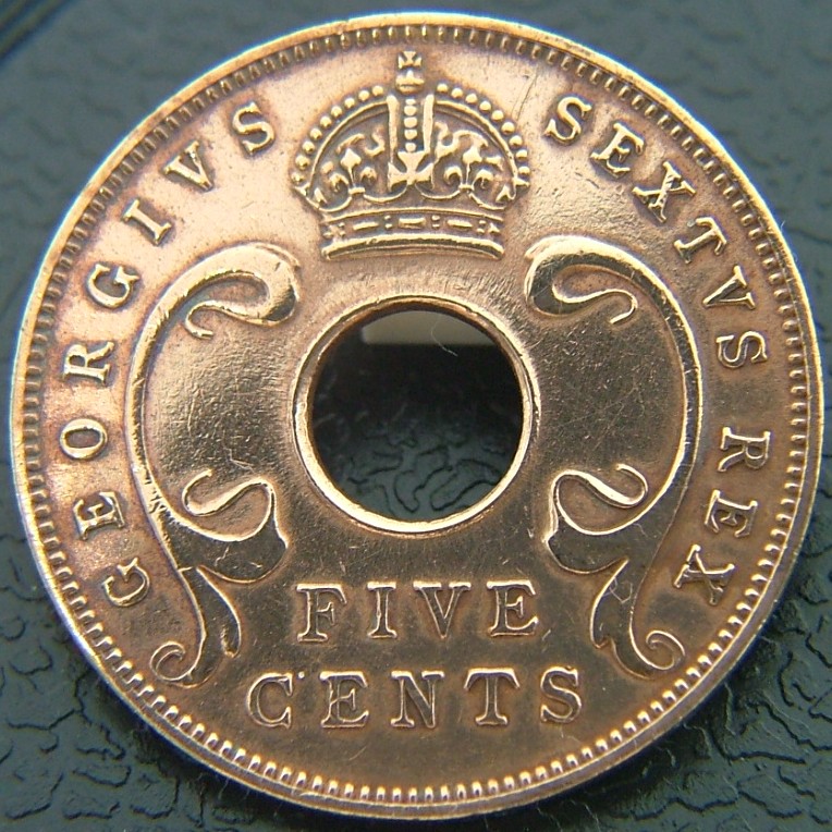 Back side of East Africa (British) 5 Cents 1949 coin