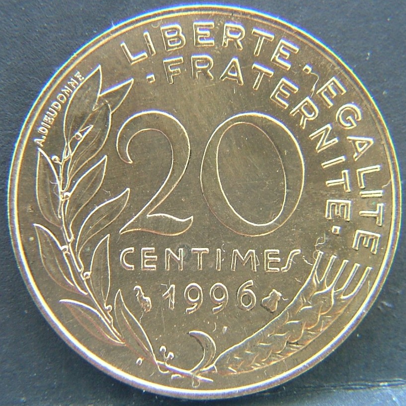Back side of 🇫🇷 FRANCE 20 Centimes 1996 coin