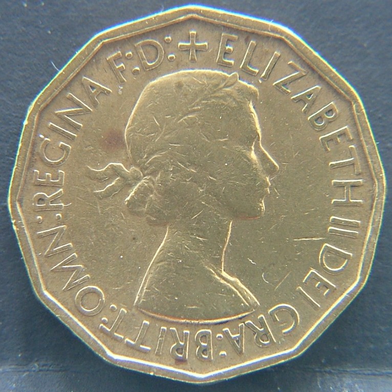 Front side of 🇬🇧 GREAT BRITAIN – Monarchs and Milestones 3 Pence 1953 coin