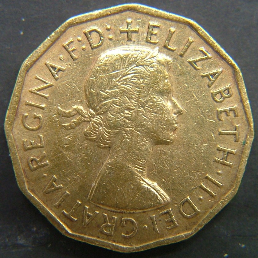 Back side of 🇬🇧 GREAT BRITAIN – Monarchs and Milestones 3 Pence 1956 coin