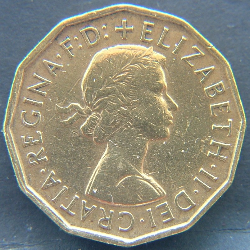 Front side of 🇬🇧 GREAT BRITAIN – Monarchs and Milestones 3 Pence 1958 coin