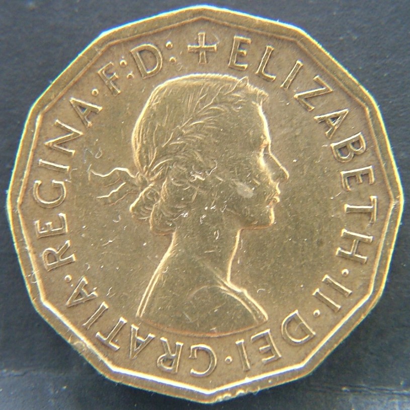 Front side of 🇬🇧 GREAT BRITAIN – Monarchs and Milestones 3 Pence 1960 coin