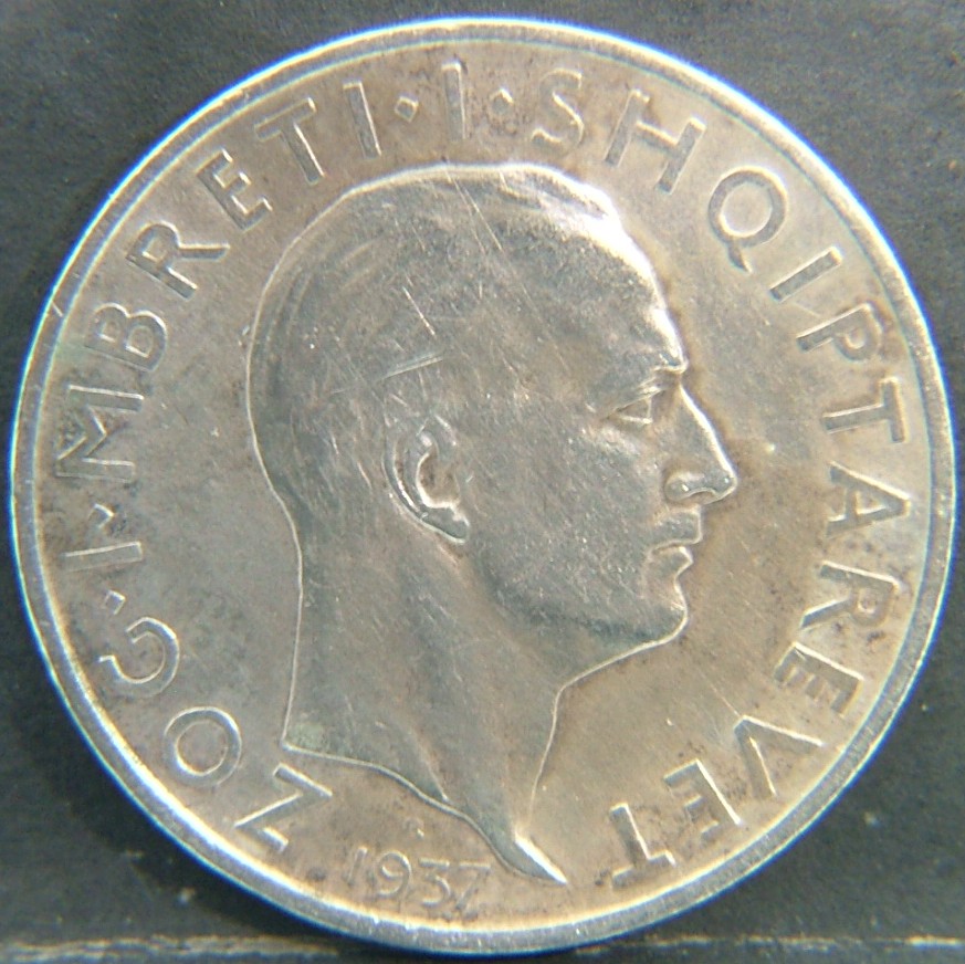 Back side of 🇦🇱 ALBANIA – National Coinage Overview 1 Frang 1937 coin