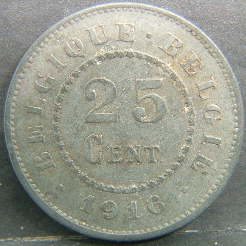 Additional view 2 of 🇧🇪 BELGIUM – Royal Portraits and National Symbols 25 Centimes 1916 coin