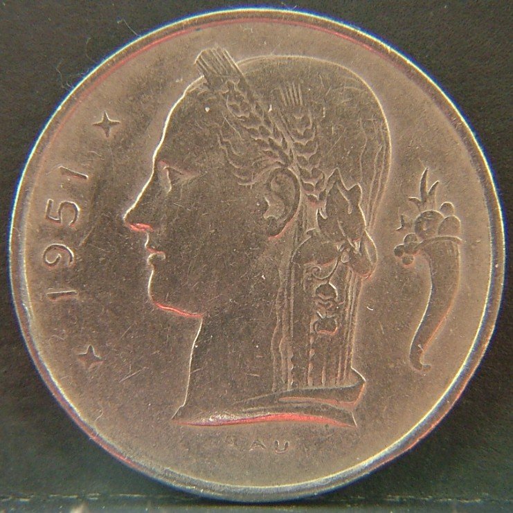 Front side of 🇧🇪 BELGIUM – Royal Portraits and National Symbols 1 Franc "Belgique'' 1951 coin