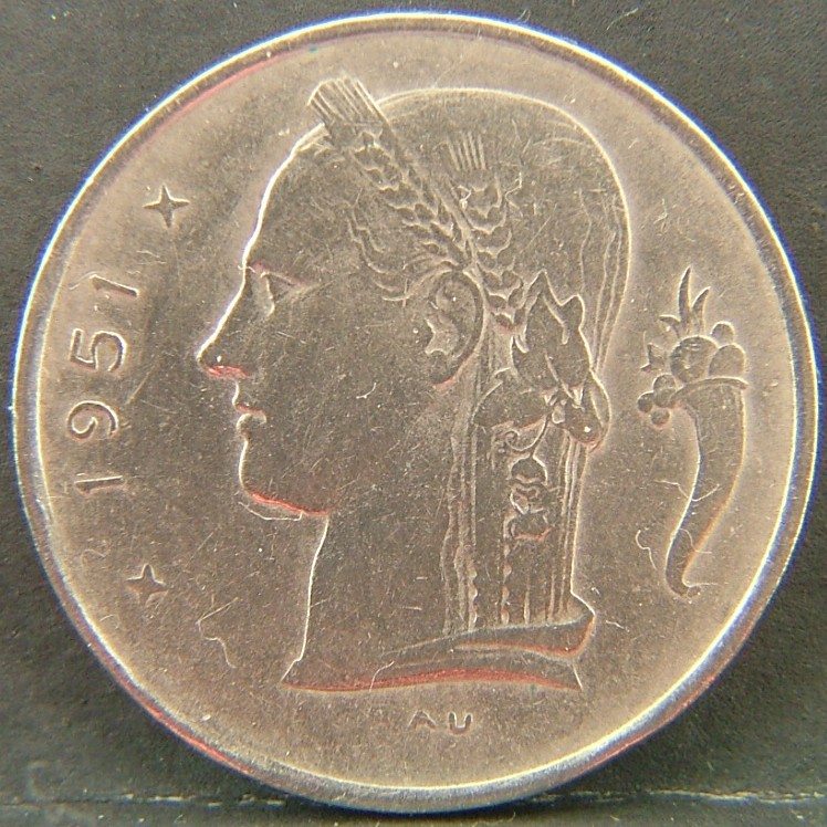 Back side of 🇧🇪 BELGIUM – Royal Portraits and National Symbols 1 Franc "Belgique'' 1951 coin