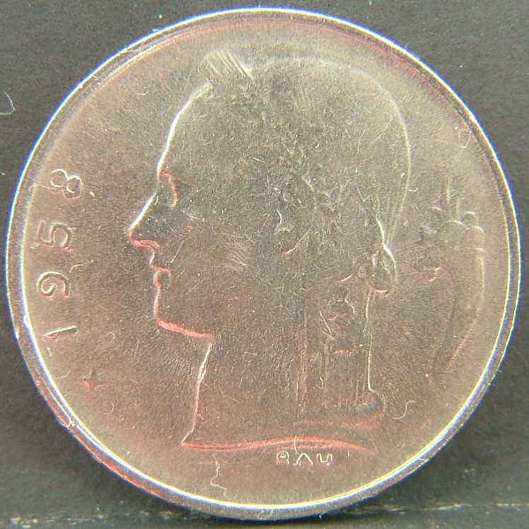 Back side of 🇧🇪 BELGIUM – Royal Portraits and National Symbols 1 Franc "Belgique'' 1958 coin