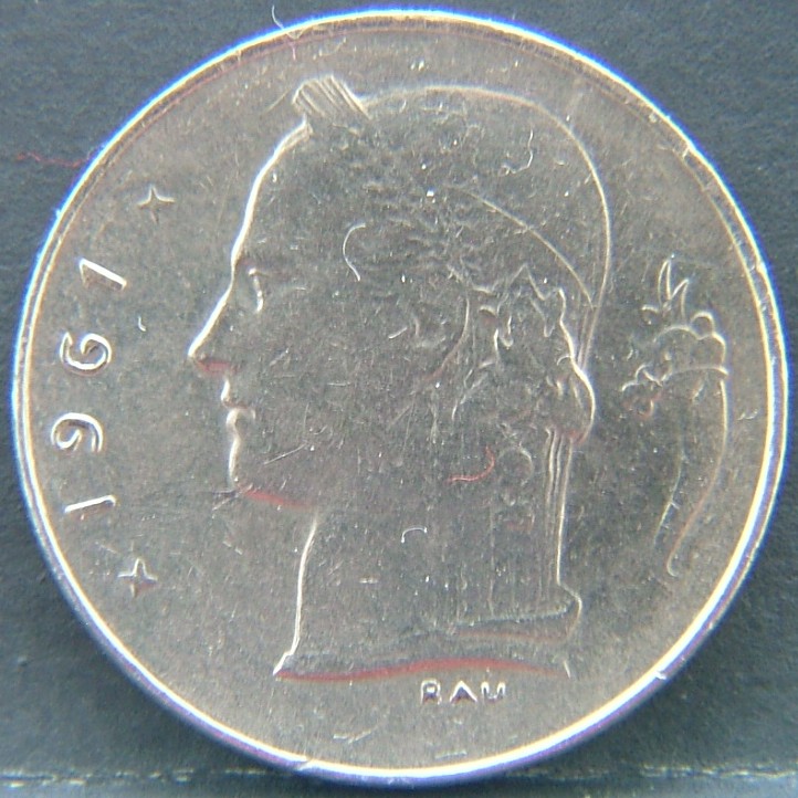Front side of 🇧🇪 BELGIUM – Royal Portraits and National Symbols 1 Franc "Belgique'' 1961 coin