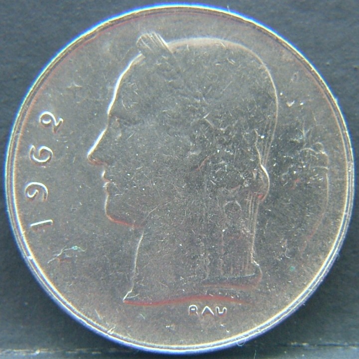Front side of 🇧🇪 BELGIUM – Royal Portraits and National Symbols 1 Franc "Belgique'' 1962 coin
