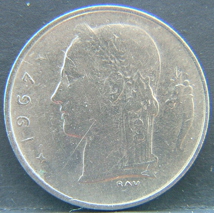 Front side of 🇧🇪 BELGIUM – Royal Portraits and National Symbols 1 Franc "Belgique'' 1967 coin