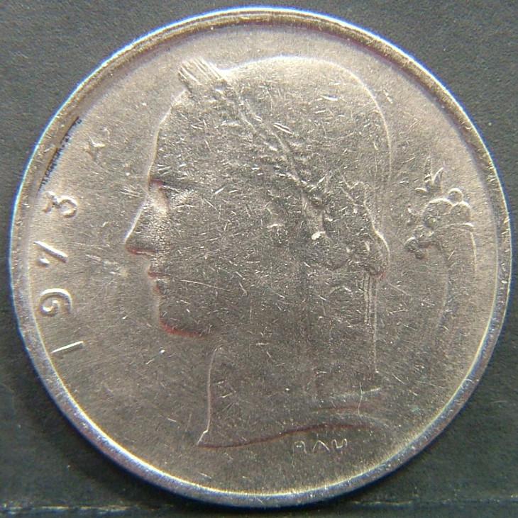 Back side of 🇧🇪 BELGIUM – Royal Portraits and National Symbols 1 Franc "Belgique'' 1973 coin