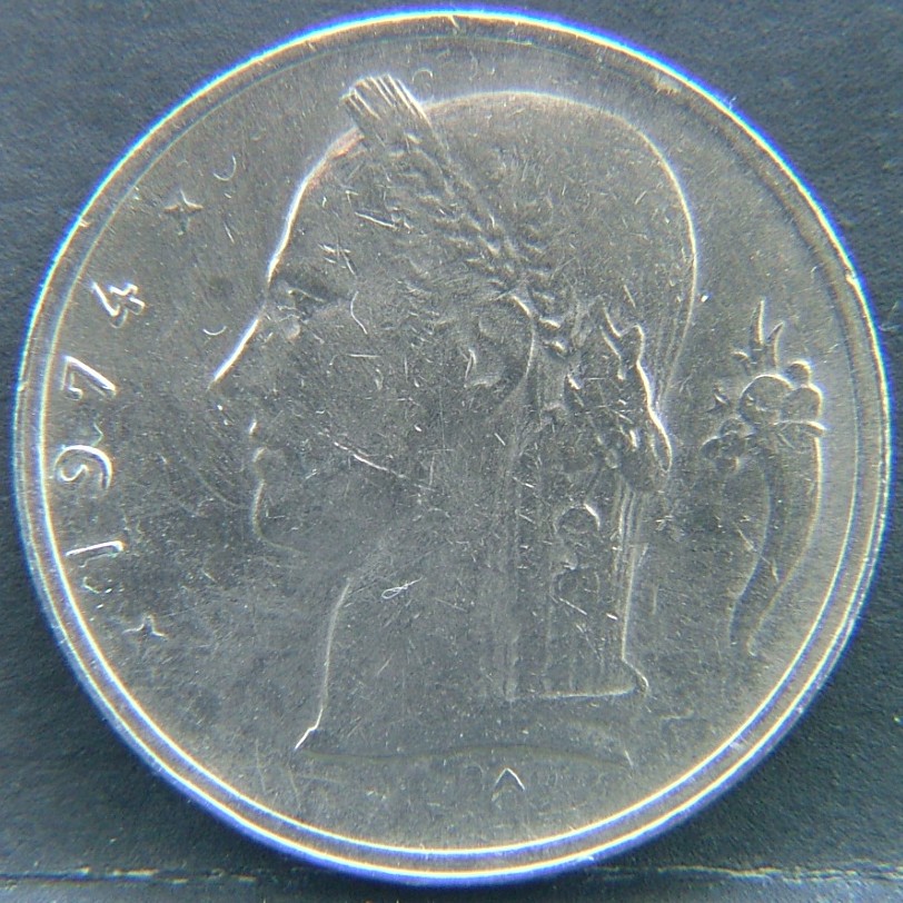 Front side of 🇧🇪 BELGIUM – Royal Portraits and National Symbols 1 Franc "Belgie'' 1974 coin