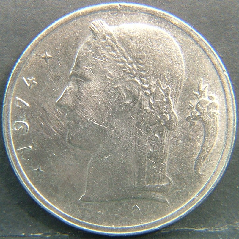 Back side of 🇧🇪 BELGIUM – Royal Portraits and National Symbols 1 Franc "Belgie'' 1974 coin