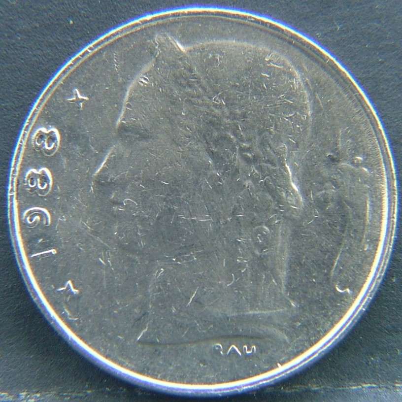 Front side of 🇧🇪 BELGIUM – Royal Portraits and National Symbols 1 Franc "Belgie'' 1988 coin