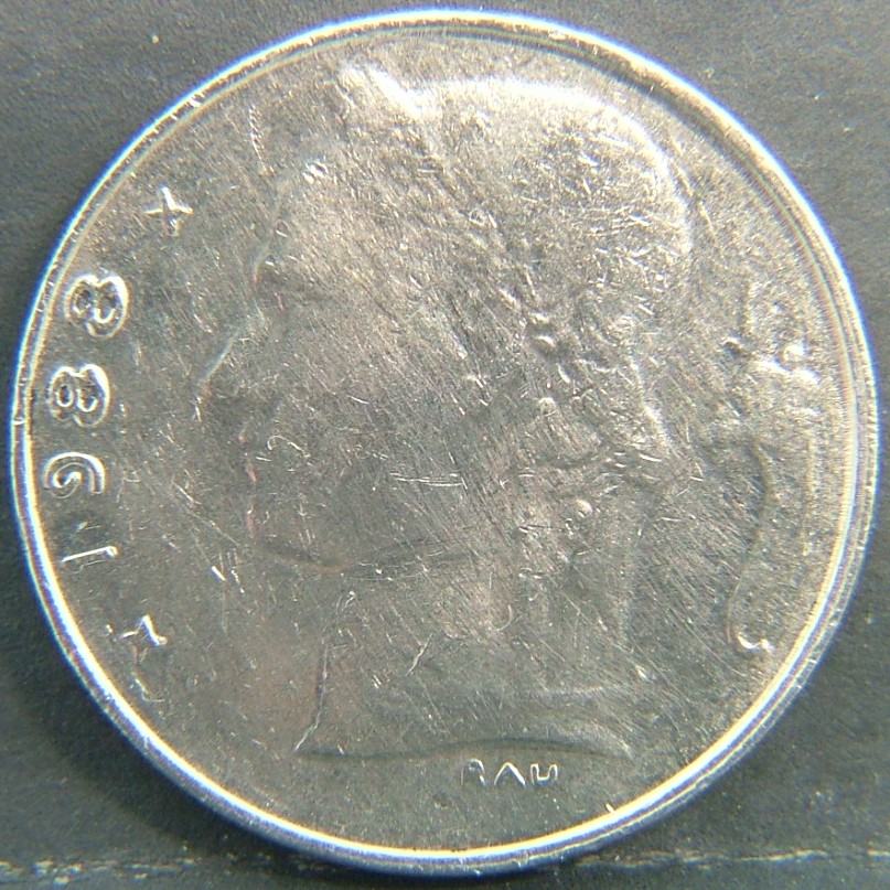 Back side of 🇧🇪 BELGIUM – Royal Portraits and National Symbols 1 Franc "Belgie'' 1988 coin