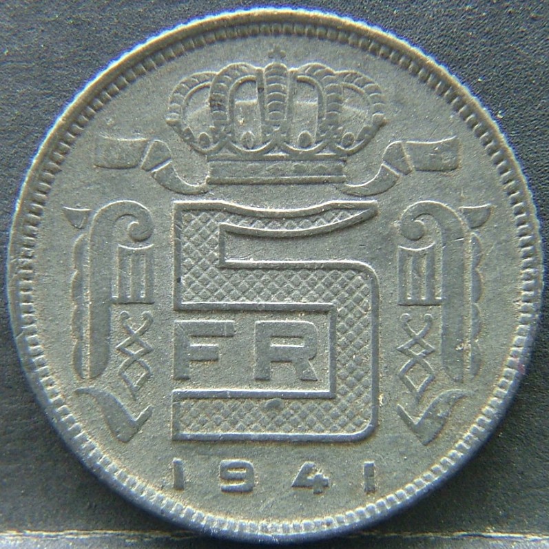 Additional view 1 of 🇧🇪 BELGIUM – Royal Portraits and National Symbols 5 Francs, "Des Belges" 1941 coin