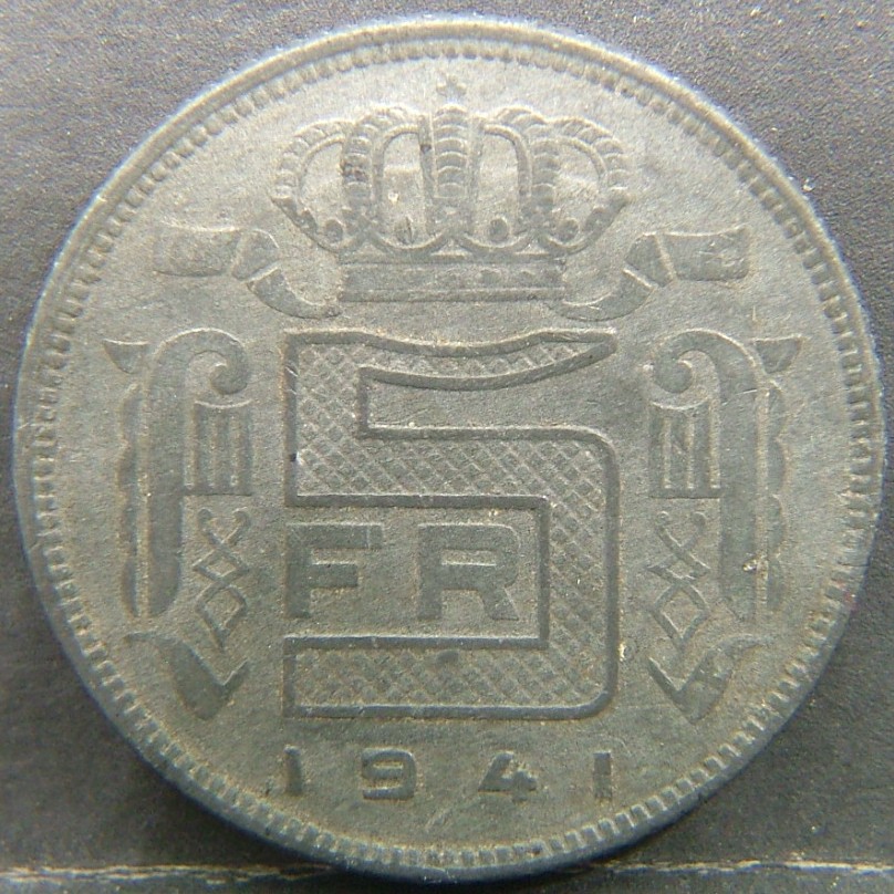 Additional view 2 of 🇧🇪 BELGIUM – Royal Portraits and National Symbols 5 Francs, "Des Belges" 1941 coin