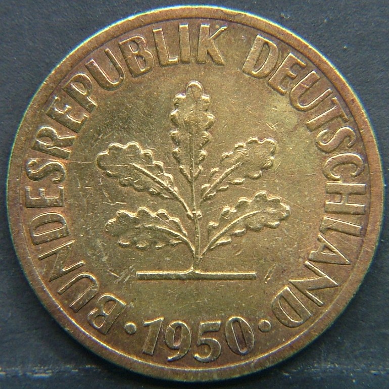 Back side of 🇩🇪 GERMANY – Unified Coins of a Divided History 10 Pfenning "F" 1950 coin