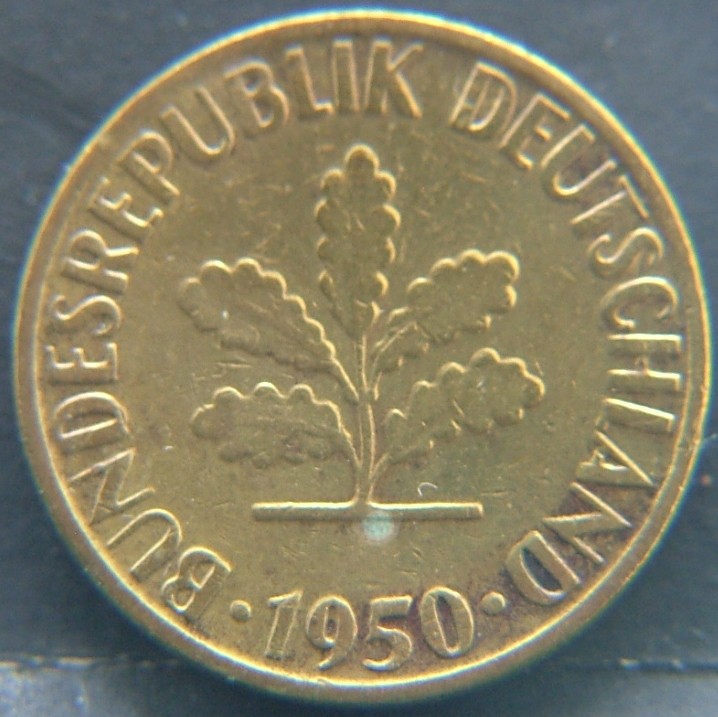 Front side of 🇩🇪 GERMANY – Unified Coins of a Divided History 5 Pfenning "G" 1950 coin