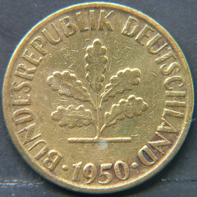 Back side of 🇩🇪 GERMANY – Unified Coins of a Divided History 5 Pfenning "G" 1950 coin