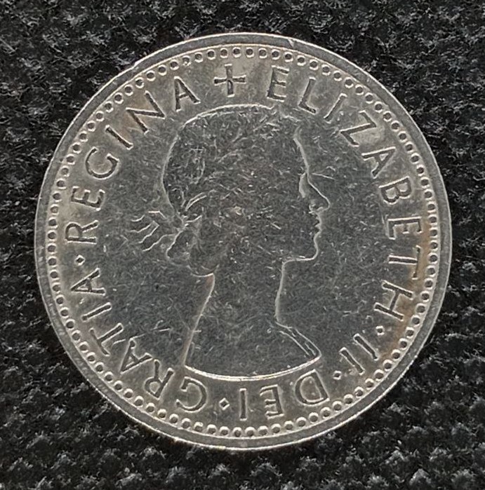 Back side of Great Britain 6 Pence 1955 coin