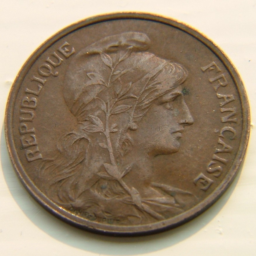 Front side of France 5 Centimes 1907 coin