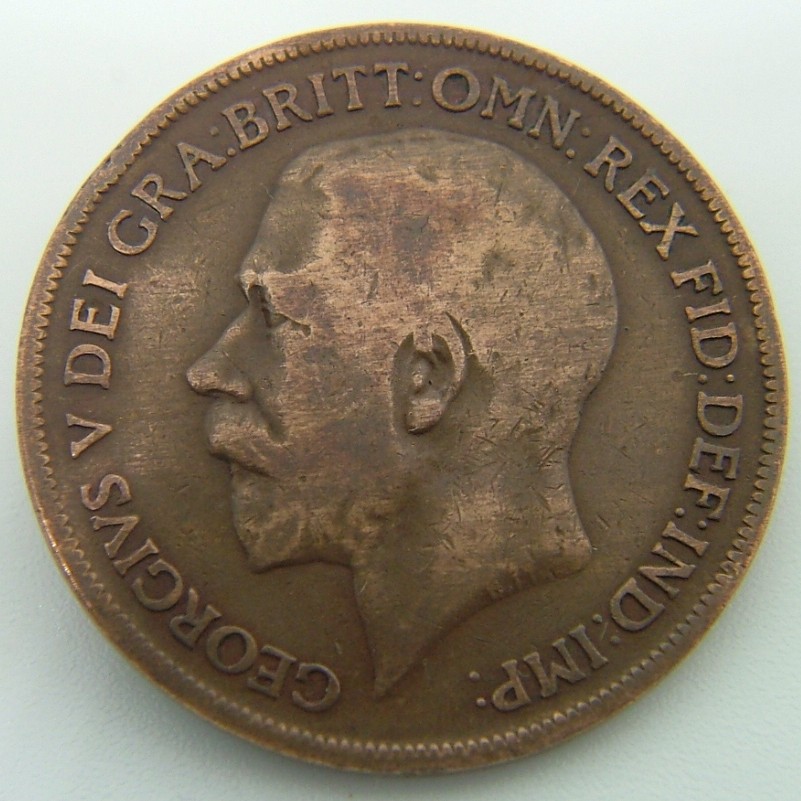 Back side of Great Britain 1 Penny 1921 coin