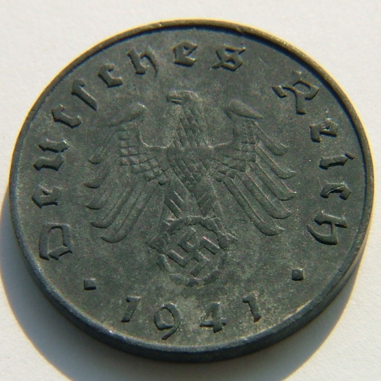Front side of Germany 10 Reichspfennig "J" 1941 coin