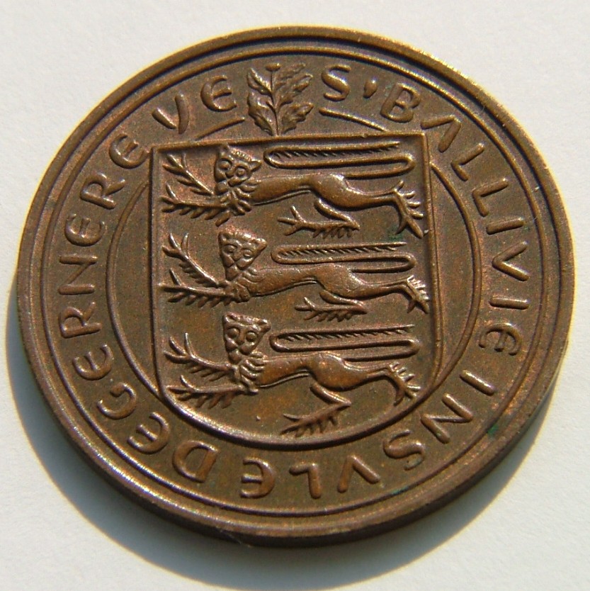 Front side of Guernsey 4 Dubles 1956 coin