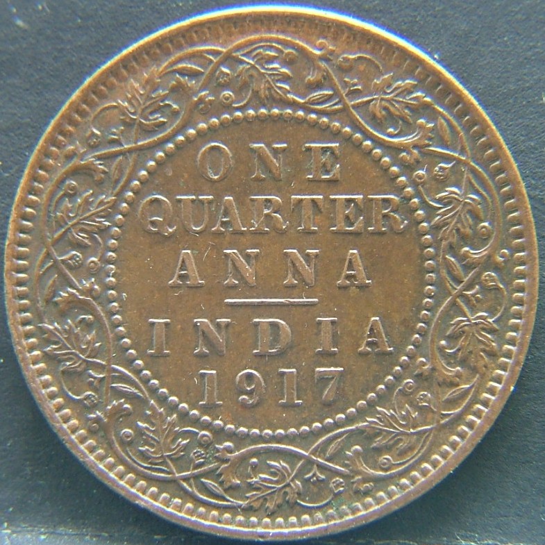 Additional view 1 of 🇮🇳 BRITISH INDIA – Colonial Currency of the Raj Quarter 1/4 Anna 1917 coin