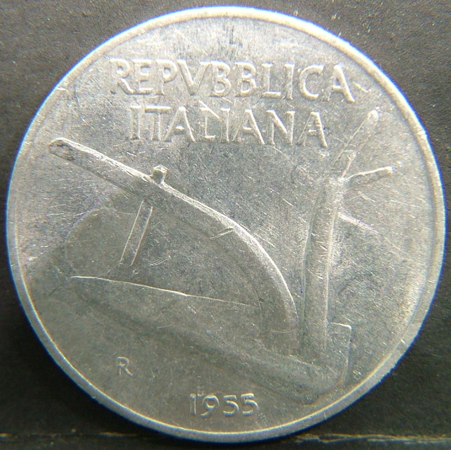 Back side of 🇮🇹 ITALY – Lira of Kings and Republic 10 Lire 1955 coin