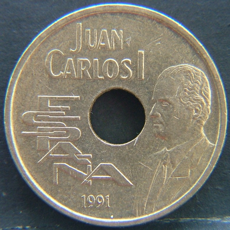 Front side of 🇪🇸 SPAIN – From Peseta to Euro 25 Pesetas 1991 coin