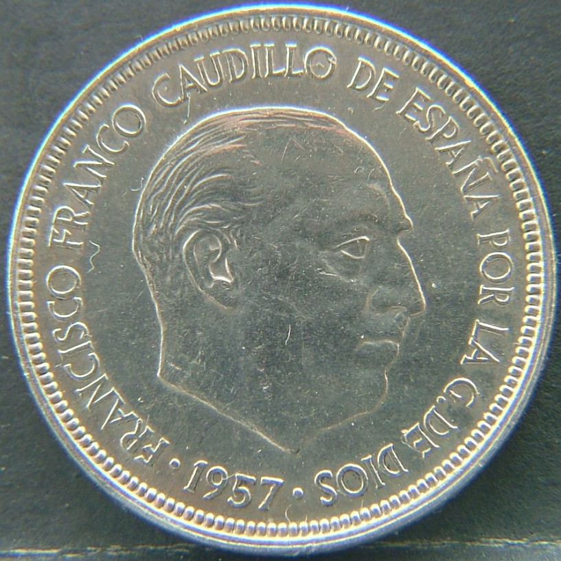 Front side of 🇪🇸 SPAIN – From Peseta to Euro 5 Pesetas "65" 1957 coin