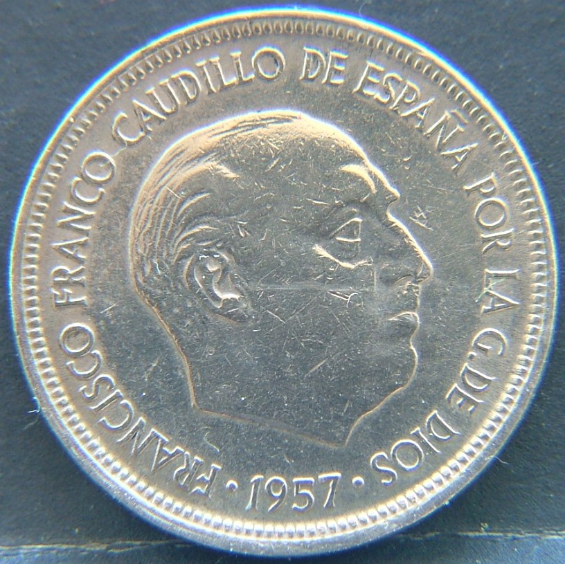 Front side of 🇪🇸 SPAIN – From Peseta to Euro 5 Pesetas "65" 1957 coin