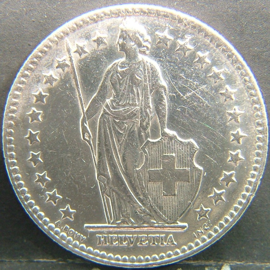 Back side of 🇨🇭 SWITZERLAND – Helvetic Confederation Coinage 2 Francs 1955 coin