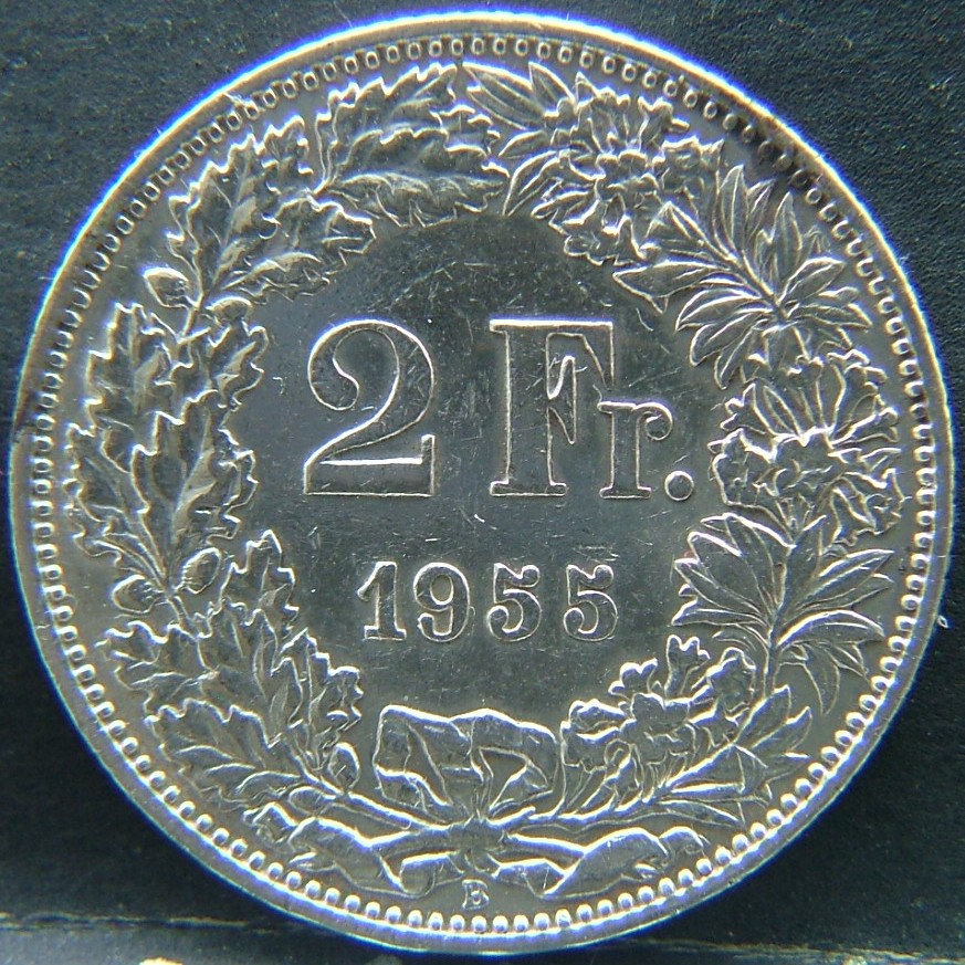 Additional view 1 of 🇨🇭 SWITZERLAND – Helvetic Confederation Coinage 2 Francs 1955 coin