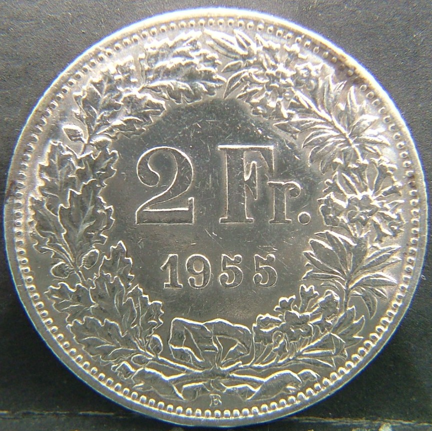 Additional view 2 of 🇨🇭 SWITZERLAND – Helvetic Confederation Coinage 2 Francs 1955 coin