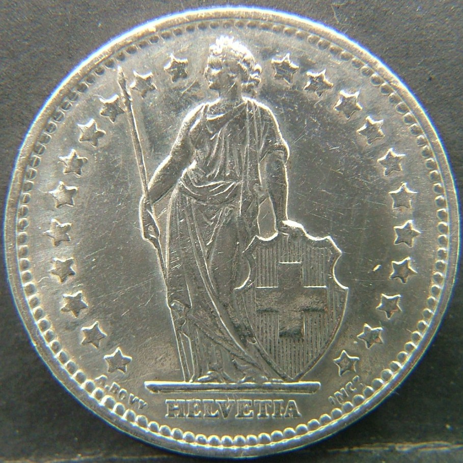 Back side of 🇨🇭 SWITZERLAND – Helvetic Confederation Coinage 1 Franc 1957 coin