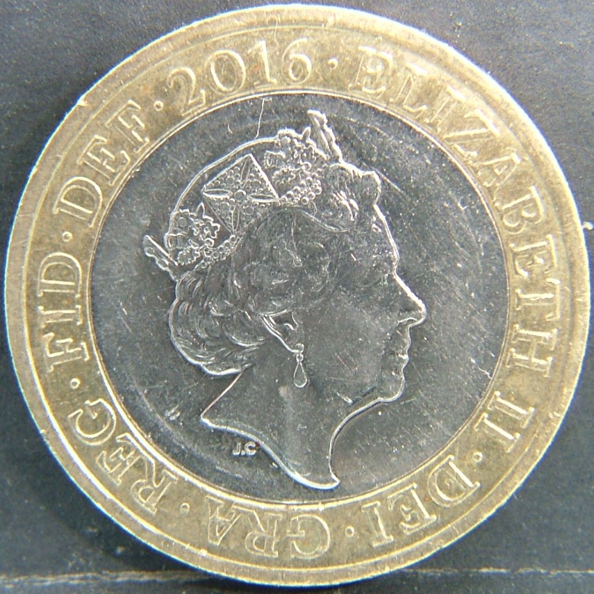 Back side of 🇬🇧 United Kingdom – Monarchs and Milestones 2 Pounds  2016 object