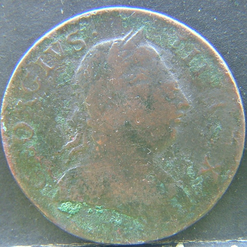 Front side of 🇬🇧 United Kingdom – Monarchs and Milestones Half Penny 1774 coin