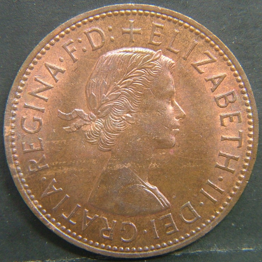 Front side of 🇬🇧 United Kingdom – Monarchs and Milestones 1 Penny 1963 coin