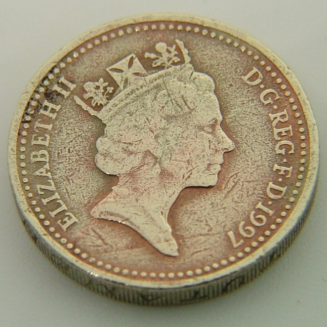 Front side of Great Britain 1 Pound 1997 coin